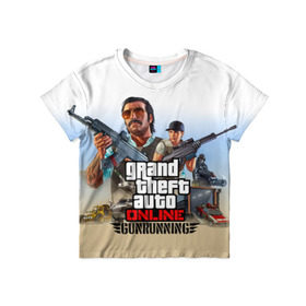 Детская футболка 3D с принтом GTA Online: GUNRUNNING в Ухте, 100% гипоаллергенный полиэфир | прямой крой, круглый вырез горловины, длина до линии бедер, чуть спущенное плечо, ткань немного тянется | auto | grand | gta | gta5 | rockstar | theft | гта | рокстар