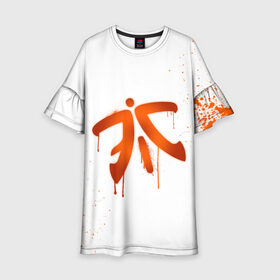 Детское платье 3D с принтом cs:go - Fnatic (White collection) в Ухте, 100% полиэстер | прямой силуэт, чуть расширенный к низу. Круглая горловина, на рукавах — воланы | Тематика изображения на принте: cs go | fnatic | кс го | фнатик