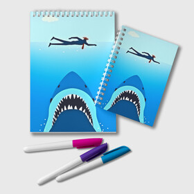 Блокнот с принтом Акула в Ухте, 100% бумага | 48 листов, плотность листов — 60 г/м2, плотность картонной обложки — 250 г/м2. Листы скреплены удобной пружинной спиралью. Цвет линий — светло-серый
 | 3d | акула | арт | животные | море | плавание | природа | рыбы | спорт | хищники
