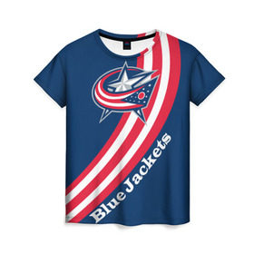 Женская футболка 3D Columbus Blue Jackets 2017: в Ухте, 100% полиэфир ( синтетическое хлопкоподобное полотно) | прямой крой, круглый вырез горловины, длина до линии бедер | columbus blue jackets | nhl | спорт | хоккей