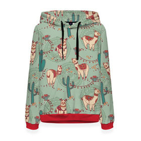 Женская толстовка 3D с принтом Альпаки в Ухте, 100% полиэстер  | двухслойный капюшон со шнурком для регулировки, мягкие манжеты на рукавах и по низу толстовки, спереди карман-кенгуру с мягким внутренним слоем. | альпаки | кактусы | ламы | паттерн