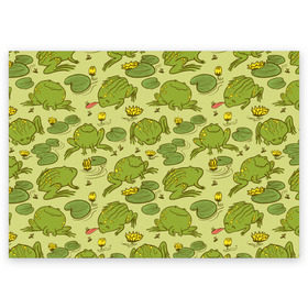 Поздравительная открытка с принтом Лягухи в Ухте, 100% бумага | плотность бумаги 280 г/м2, матовая, на обратной стороне линовка и место для марки
 | Тематика изображения на принте: болото | жабы | квакухи | кувшинки | лягушки | паттерн
