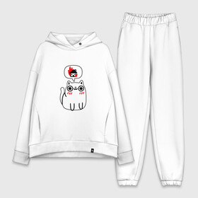 Женский костюм хлопок Oversize с принтом Кошачьи мечты в Ухте,  |  | Тематика изображения на принте: горит | дом | злодей | злые | киска | кот | котейка | котенок | котэ | кошка | мем | мысли | огонь | поджег | пожар | прикольный | счастье | улыбка