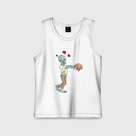 Детская майка хлопок с принтом Zombie love в Ухте,  |  | brain | heart | love | zombie | зомби | любовь | мозги | сердце