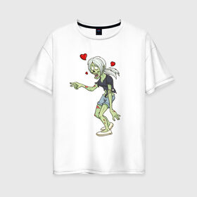 Женская футболка хлопок Oversize с принтом Zombie love в Ухте, 100% хлопок | свободный крой, круглый ворот, спущенный рукав, длина до линии бедер
 | heart | love | zombie | зомби | любовь | сердце