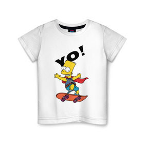 Детская футболка хлопок с принтом Yo bart в Ухте, 100% хлопок | круглый вырез горловины, полуприлегающий силуэт, длина до линии бедер | bard | bart | can | jo | simpsons | simson | skate | the simpsons | yo | барт | доска | йо | йоу | симпсон | симпсоны | симсон | симсоны