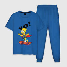 Мужская пижама хлопок с принтом Yo bart в Ухте, 100% хлопок | брюки и футболка прямого кроя, без карманов, на брюках мягкая резинка на поясе и по низу штанин
 | bard | bart | can | jo | simpsons | simson | skate | the simpsons | yo | барт | доска | йо | йоу | симпсон | симпсоны | симсон | симсоны