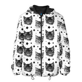 Мужская куртка 3D Котики: в Ухте, ткань верха — 100% полиэстер, подклад — флис | прямой крой, подол и капюшон оформлены резинкой с фиксаторами, два кармана без застежек по бокам, один большой потайной карман на груди. Карман на груди застегивается на липучку | звезды | кот | котенок | котик | котики | котята | кошка | орнамент | узор