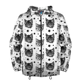 Мужская ветровка 3D Котики: в Ухте, 100% полиэстер | подол и капюшон оформлены резинкой с фиксаторами, два кармана без застежек по бокам, один потайной карман на груди | звезды | кот | котенок | котик | котики | котята | кошка | орнамент | узор