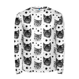Мужской лонгслив 3D Котики: в Ухте, 100% полиэстер | длинные рукава, круглый вырез горловины, полуприлегающий силуэт | звезды | кот | котенок | котик | котики | котята | кошка | орнамент | узор
