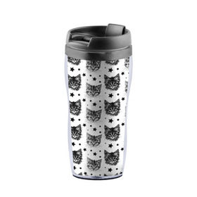Термокружка-непроливайка Котики: в Ухте, внутренняя часть — пищевой пластик, наружная часть — прозрачный пластик, между ними — полиграфическая вставка с рисунком | объем — 350 мл, герметичная крышка | звезды | кот | котенок | котик | котики | котята | кошка | орнамент | узор