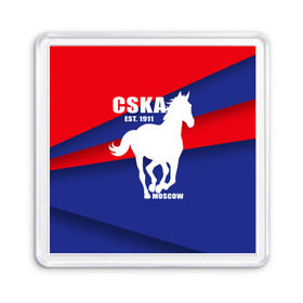 Магнит 55*55 с принтом CSKA est. 1911 в Ухте, Пластик | Размер: 65*65 мм; Размер печати: 55*55 мм | Тематика изображения на принте: армейцы | болельщик | кони | красно синие | фанат | футбол | футболист | цска