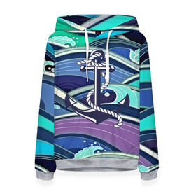 Женская толстовка 3D с принтом Моряк в Ухте, 100% полиэстер  | двухслойный капюшон со шнурком для регулировки, мягкие манжеты на рукавах и по низу толстовки, спереди карман-кенгуру с мягким внутренним слоем. | blue | брызги | вмф | вода | военный | волны | капли | море | океан