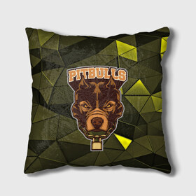 Подушка 3D с принтом Pitbulls в Ухте, наволочка – 100% полиэстер, наполнитель – холлофайбер (легкий наполнитель, не вызывает аллергию). | состоит из подушки и наволочки. Наволочка на молнии, легко снимается для стирки | dog | pitbulls | абстракция | геометрия | животные | собака | треугольники | цепь
