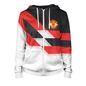 Женская толстовка 3D на молнии с принтом Manchester United - Stripe в Ухте, 100% полиэстер | длина до линии бедра, манжеты и пояс оформлены мягкой тканевой резинкой, двухслойный капюшон со шнурком для регулировки, спереди молния, по бокам два кармана | manchester united | stripe | манчестер юнайтед | футбол