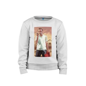 Детский свитшот хлопок с принтом Тревор ГТА 5 в Ухте, 100% хлопок | круглый вырез горловины, эластичные манжеты, пояс и воротник | Тематика изображения на принте: gta 5 | видео гта 5 | гта 5 | гта 5 моды | гта 5 онлайн | игры гта 5 | скачать гта 5 | тревор гта 5
