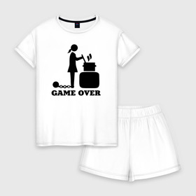 Женская пижама с шортиками хлопок с принтом Game over в Ухте, 100% хлопок | футболка прямого кроя, шорты свободные с широкой мягкой резинкой | борщ | девичник | замуж | конец игры | невеста | подружка невесты