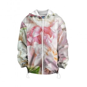Детская куртка 3D с принтом Пион в Ухте, 100% полиэстер | застежка — молния, подол и капюшон оформлены резинкой с фиксаторами, по бокам — два кармана без застежек, один потайной карман на груди, плотность верхнего слоя — 90 г/м2; плотность флисового подклада — 260 г/м2 | Тематика изображения на принте: лето | нежность | цветы