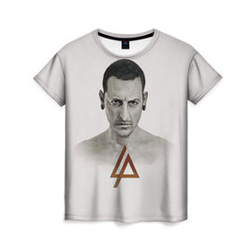 Женская футболка 3D с принтом Chester Bennington в Ухте, 100% полиэфир ( синтетическое хлопкоподобное полотно) | прямой крой, круглый вырез горловины, длина до линии бедер | chester bennington | рок