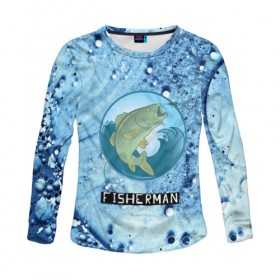 Женский лонгслив 3D с принтом FisherMan в Ухте, 100% полиэстер | длинные рукава, круглый вырез горловины, полуприлегающий силуэт | baitbest | bottom | driftwood | fisherman | fishing | fishwaterhook | pike | river | вода | дно | коряга | крючок | лучший рыбак | наживка | река | рыба | рыбалка | щука