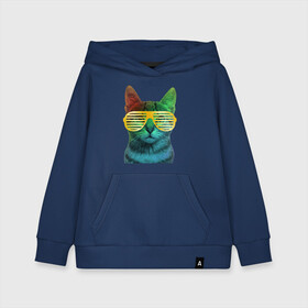 Детская толстовка хлопок с принтом Кот в очках в Ухте, 100% хлопок | Круглый горловой вырез, эластичные манжеты, пояс, капюшен | cat | kitty | space | животные | космос | кот | котенок | кошка | очки | радуга | цвет