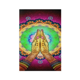 Обложка для паспорта матовая кожа с принтом Meditation в Ухте, натуральная матовая кожа | размер 19,3 х 13,7 см; прозрачные пластиковые крепления | Тематика изображения на принте: 3d | indian | mandala | арт | йога | медитация | руки | узор | цветы