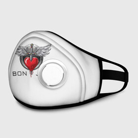 Маска из неопрена с принтом Bon Jovi в Ухте, неопрен 100% | Форма огибающая нос. Резинки для ушей с дополнительной резинкой на затылке. Клапан для выдоха для активного дыхания при занятиях спортом. Эластичный материал маски и окантовки для лучшего растяжения и прилегания маски.  | Тематика изображения на принте: its my life | бон жови | джон бон джови | кровь | меч | сердце