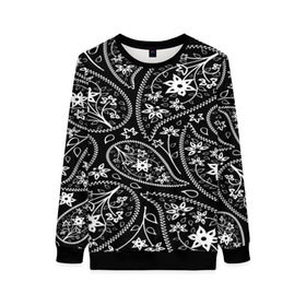 Женский свитшот 3D с принтом Black cucumber pattern в Ухте, 100% полиэстер с мягким внутренним слоем | круглый вырез горловины, мягкая резинка на манжетах и поясе, свободная посадка по фигуре | cucumber | flower | gherkin | ornament | pattern | гжель | орнамент | текстура | турецкий огурец | узоры | цветок | цветочный | этнический узор