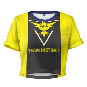 Женская футболка 3D укороченная с принтом Team instinct в Ухте, 100% полиэстер | круглая горловина, длина футболки до линии талии, рукава с отворотами | game | игра | игрок | инстинкт | пикачу | покемон