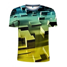 Мужская футболка 3D спортивная с принтом Плавающие кубы в Ухте, 100% полиэстер с улучшенными характеристиками | приталенный силуэт, круглая горловина, широкие плечи, сужается к линии бедра | abstract | abstraction | block | tessera | абстракция | кубики | текстура