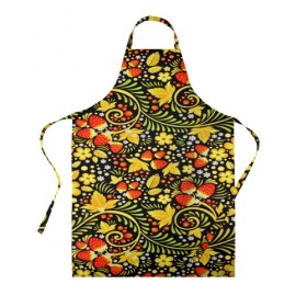 Фартук 3D с принтом Khokhloma pattern в Ухте, 100% полиэстер | общий размер — 65 х 85 см, ширина нагрудника — 26 см, горловина — 53 см, длина завязок — 54 см, общий обхват в поясе — 173 см. Принт на завязках и на горловине наносится с двух сторон, на основной части фартука — только с внешней стороны | 