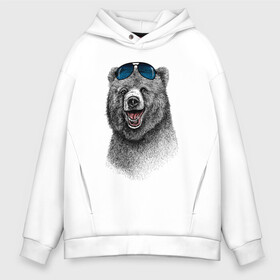 Мужское худи Oversize хлопок с принтом Медведь в очках в Ухте, френч-терри — 70% хлопок, 30% полиэстер. Мягкий теплый начес внутри —100% хлопок | боковые карманы, эластичные манжеты и нижняя кромка, капюшон на магнитной кнопке | Тематика изображения на принте: медведь | мишка | очки | солнечные