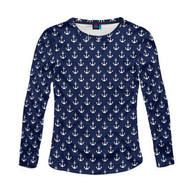 Женский лонгслив 3D с принтом Якоря в Ухте, 100% полиэстер | длинные рукава, круглый вырез горловины, полуприлегающий силуэт | паттерн | якорь