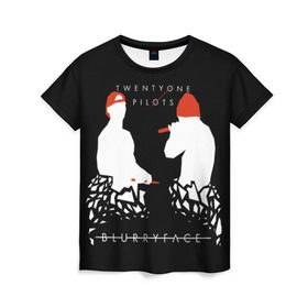 Женская футболка 3D с принтом TOP BlurryFace в Ухте, 100% полиэфир ( синтетическое хлопкоподобное полотно) | прямой крой, круглый вырез горловины, длина до линии бедер | rock | t.o.p. | top | twenty one pilots | рок