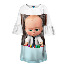 Детское платье 3D с принтом Boss Baby в Ухте, 100% полиэстер | прямой силуэт, чуть расширенный к низу. Круглая горловина, на рукавах — воланы | boss baby | босс | молокосос | мультфильмы