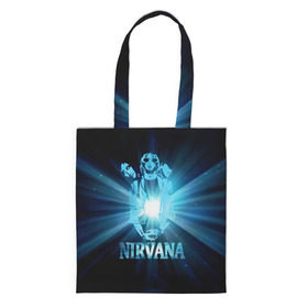 Сумка 3D повседневная с принтом Группа Nirvana в Ухте, 100% полиэстер | Плотность: 200 г/м2; Размер: 34×35 см; Высота лямок: 30 см | kurt cobain | nirvana | вечная память | гитара | гранж | кумир | курт кобейн | лучи | микрофон | музыкант | надпись | нирвана | певец | рок | свет