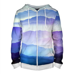 Мужская толстовка 3D на молнии с принтом Сияние гор в Ухте, 100% полиэстер | длина до линии бедра, манжеты и пояс оформлены мягкой тканевой резинкой, двухслойный капюшон со шнурком для регулировки, спереди молния, по бокам два кармана | горы | пейзаж