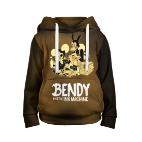 Детская толстовка 3D с принтом Bendy and the ink machine в Ухте, 100% полиэстер | двухслойный капюшон со шнурком для регулировки, мягкие манжеты на рукавах и по низу толстовки, спереди карман-кенгуру с мягким внутренним слоем | bendy | horror | ink | machine