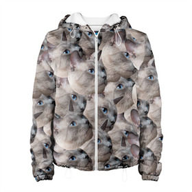 Женская куртка 3D Котики: в Ухте, ткань верха — 100% полиэстер, подклад — флис | прямой крой, подол и капюшон оформлены резинкой с фиксаторами, два кармана без застежек по бокам, один большой потайной карман на груди. Карман на груди застегивается на липучку | бомбинг | мордочка | паттерн