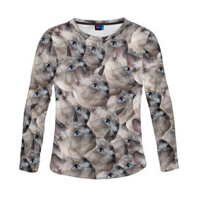 Женский лонгслив 3D Котики: в Ухте, 100% полиэстер | длинные рукава, круглый вырез горловины, полуприлегающий силуэт | бомбинг | мордочка | паттерн