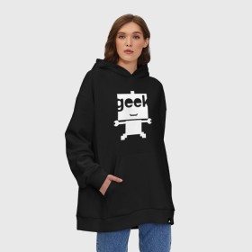 Худи SuperOversize хлопок с принтом Робот geek (компьютерщик) в Ухте, 70% хлопок, 30% полиэстер, мягкий начес внутри | карман-кенгуру, эластичная резинка на манжетах и по нижней кромке, двухслойный капюшон
 | админ | программист | работа | улыбка | фанат | хакер