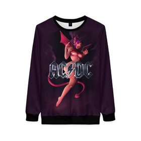 Женский свитшот 3D с принтом AC/DC в Ухте, 100% полиэстер с мягким внутренним слоем | круглый вырез горловины, мягкая резинка на манжетах и поясе, свободная посадка по фигуре | ac dc | angus | hard | heavy | metal | rock. music | девушка | демон | дьявол | черт | чертик