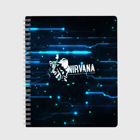 Тетрадь с принтом Схема Nirvana (Курт Кобейн) в Ухте, 100% бумага | 48 листов, плотность листов — 60 г/м2, плотность картонной обложки — 250 г/м2. Листы скреплены сбоку удобной пружинной спиралью. Уголки страниц и обложки скругленные. Цвет линий — светло-серый
 | kurt cobain | микросхема | нирвана | плата