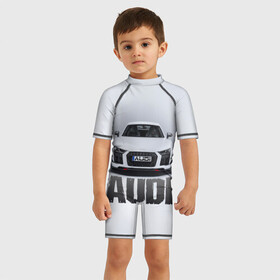 Детский купальный костюм 3D с принтом Audi серебро в Ухте, Полиэстер 85%, Спандекс 15% | застежка на молнии на спине | ауди | машина