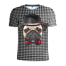 Мужская футболка 3D спортивная с принтом Mr. Pug в Ухте, 100% полиэстер с улучшенными характеристиками | приталенный силуэт, круглая горловина, широкие плечи, сужается к линии бедра | animal | dog | pet | pug | puppy | арт | горошек | джентльмен | животные | кружочки | мопс | мопсик | пес | собаки | текстура | французский бульдог