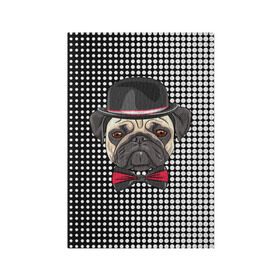Обложка для паспорта матовая кожа с принтом Mr. Pug в Ухте, натуральная матовая кожа | размер 19,3 х 13,7 см; прозрачные пластиковые крепления | animal | dog | pet | pug | puppy | арт | горошек | джентльмен | животные | кружочки | мопс | мопсик | пес | собаки | текстура | французский бульдог