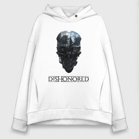 Женское худи Oversize хлопок с принтом Маска Корво в Ухте, френч-терри — 70% хлопок, 30% полиэстер. Мягкий теплый начес внутри —100% хлопок | боковые карманы, эластичные манжеты и нижняя кромка, капюшон на магнитной кнопке | Тематика изображения на принте: corvo | dishonored | korvo | outsider | дануол | корво | чужой