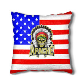 Подушка 3D с принтом Индейцы Apache в Ухте, наволочка – 100% полиэстер, наполнитель – холлофайбер (легкий наполнитель, не вызывает аллергию). | состоит из подушки и наволочки. Наволочка на молнии, легко снимается для стирки | apache | usa | америка | американец | индейцы | символика америки | сша