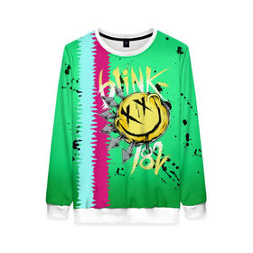 Женский свитшот 3D с принтом Blink 182 в Ухте, 100% полиэстер с мягким внутренним слоем | круглый вырез горловины, мягкая резинка на манжетах и поясе, свободная посадка по фигуре | blink | альтернативный рок | блинк | зеленый | линии | марк хоппус | музыка | мэтт скиба | панк | панк рок | песни | полосы | поп панк | рок | скейт панк | смайл | трэвис баркер