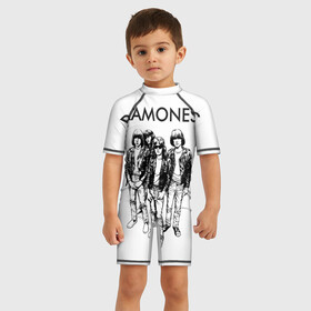 Детский купальный костюм 3D с принтом Рамонс в Ухте, Полиэстер 85%, Спандекс 15% | застежка на молнии на спине | ramones | панк | рамонс | рок